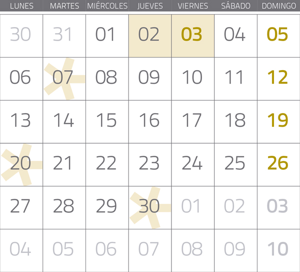 Calendario del Territorio Común. Abril