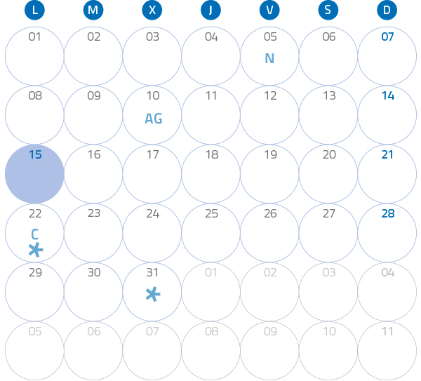 Calendario del Territorio Común. Agosto