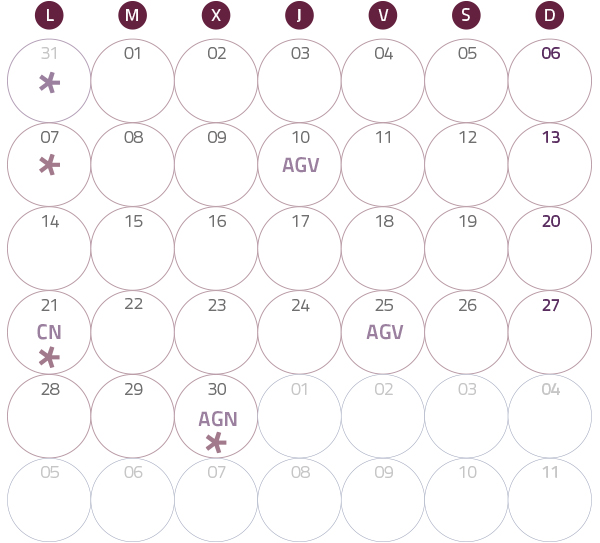 Calendario del Territorio Común. Agosto