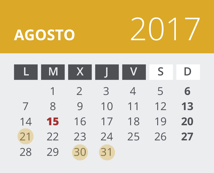 Calendario del Territorio Común. Agosto