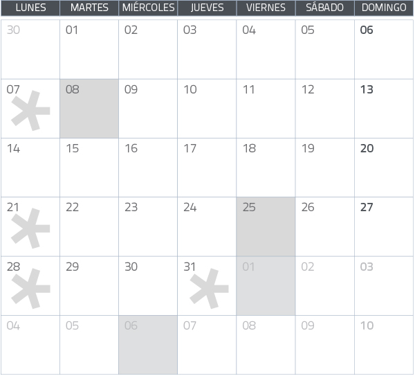 Calendario del Territorio Común. Junio