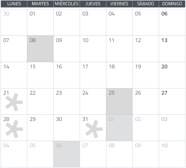 Calendario del Territorio Común. Junio