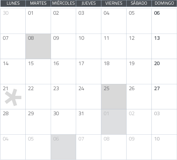 Calendario del Territorio Común. Junio