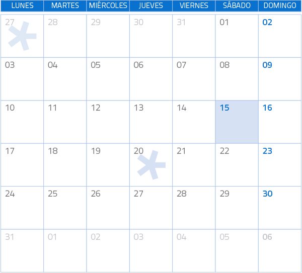 Calendario del Territorio Común. Junio