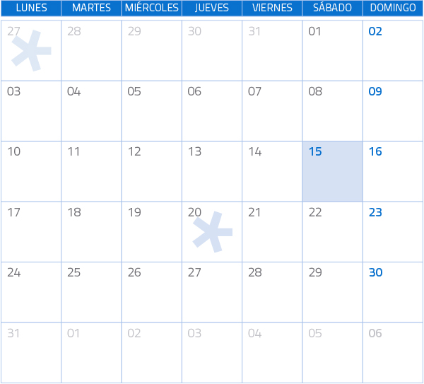 Calendario del Territorio Común. Junio