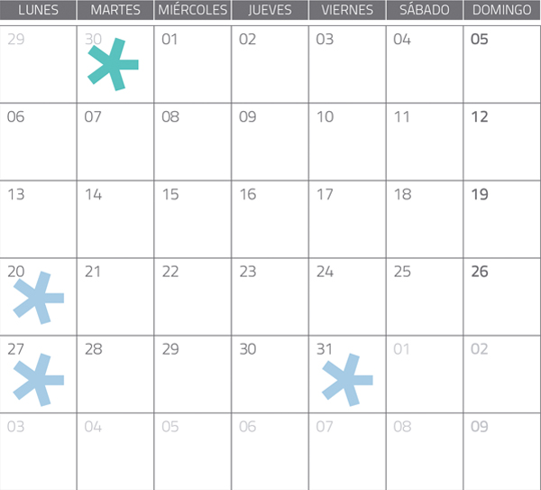 Calendario del Territorio Común. Julio