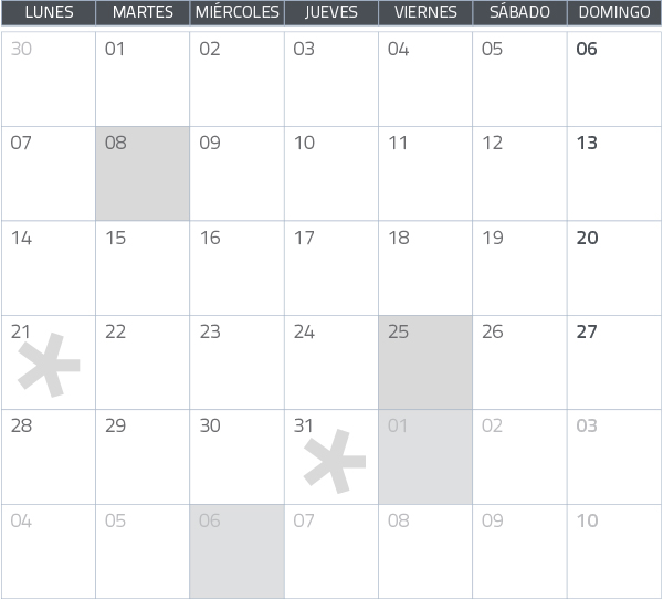 Calendario del Territorio Común. Junio