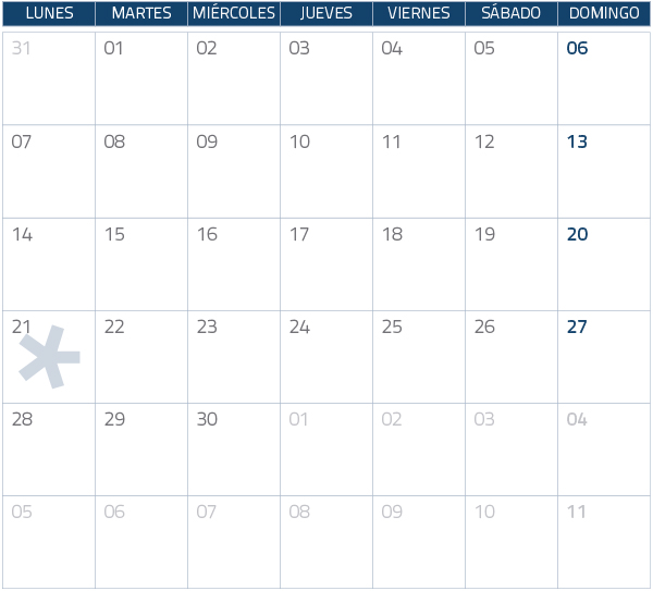 Calendario del Territorio Común. Julio